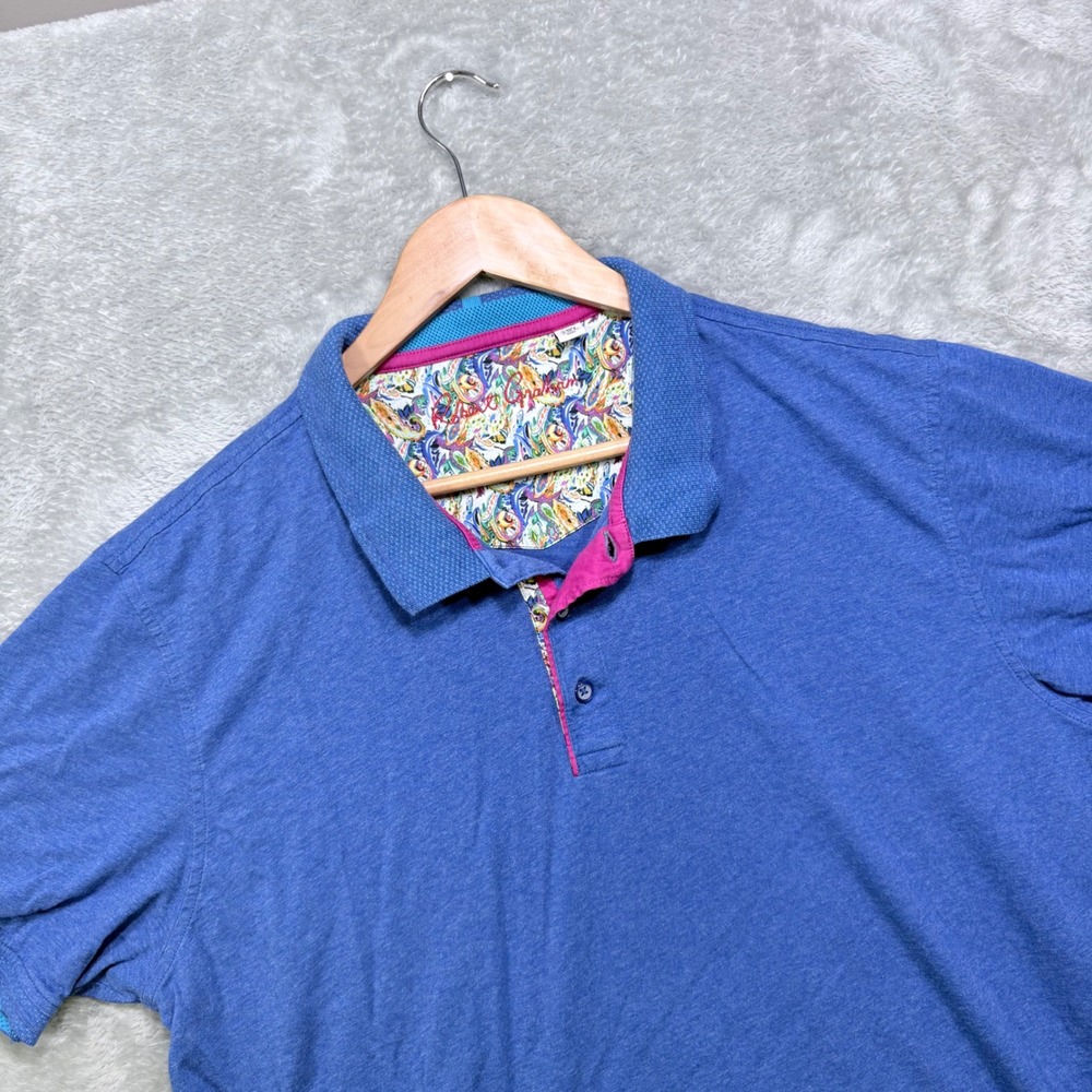 Robert Graham Polo Shirt Mens 2XL Blue Short Sleeve Paisley Trim Classic Fit